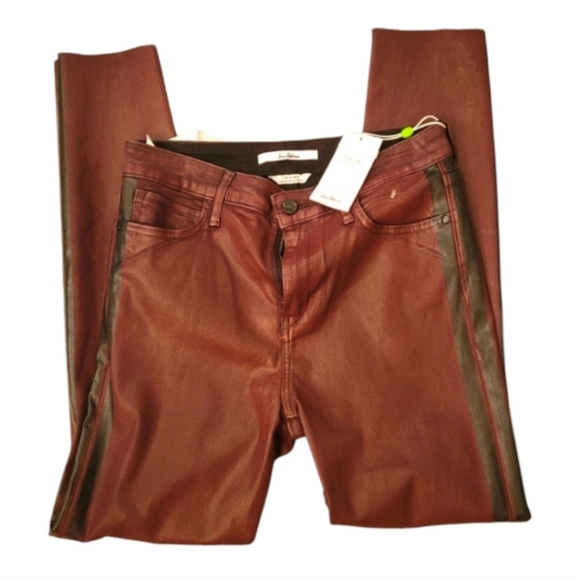 Sam Edelman Woman's Stripe Stretch Coated Ankle Skinny Red Jeans sz 30 - Picture 6 of 11